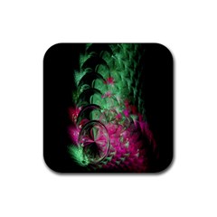 Pink And Green Shapes Make A Pretty Fractal Image Rubber Coaster (square)  by Simbadda