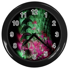 Pink And Green Shapes Make A Pretty Fractal Image Wall Clocks (black) by Simbadda