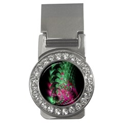 Pink And Green Shapes Make A Pretty Fractal Image Money Clips (cz)  by Simbadda