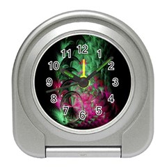 Pink And Green Shapes Make A Pretty Fractal Image Travel Alarm Clocks by Simbadda