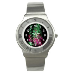 Pink And Green Shapes Make A Pretty Fractal Image Stainless Steel Watch