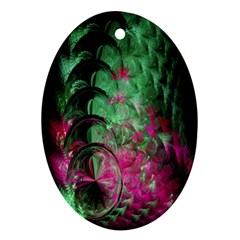 Pink And Green Shapes Make A Pretty Fractal Image Oval Ornament (two Sides) by Simbadda