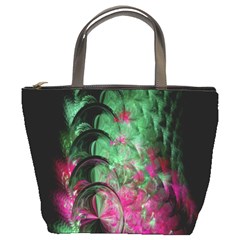 Pink And Green Shapes Make A Pretty Fractal Image Bucket Bags by Simbadda