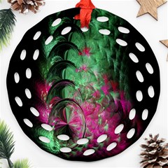 Pink And Green Shapes Make A Pretty Fractal Image Ornament (round Filigree) by Simbadda