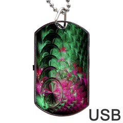 Pink And Green Shapes Make A Pretty Fractal Image Dog Tag Usb Flash (one Side) by Simbadda