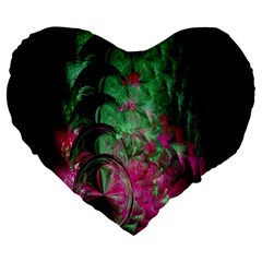 Pink And Green Shapes Make A Pretty Fractal Image Large 19  Premium Flano Heart Shape Cushions by Simbadda