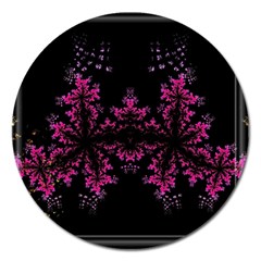 Violet Fractal On Black Background In 3d Glass Frame Magnet 5  (round) by Simbadda