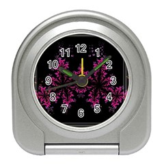 Violet Fractal On Black Background In 3d Glass Frame Travel Alarm Clocks by Simbadda