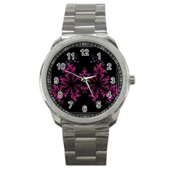 Violet Fractal On Black Background In 3d Glass Frame Sport Metal Watch by Simbadda