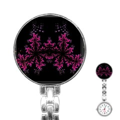 Violet Fractal On Black Background In 3d Glass Frame Stainless Steel Nurses Watch by Simbadda