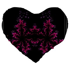 Violet Fractal On Black Background In 3d Glass Frame Large 19  Premium Flano Heart Shape Cushions by Simbadda