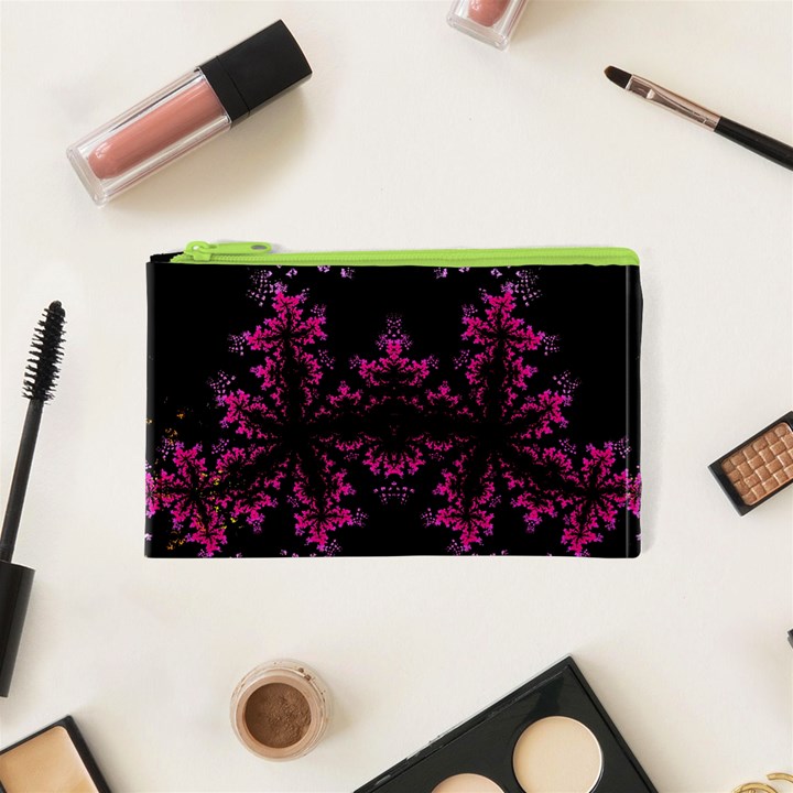 Violet Fractal On Black Background In 3d Glass Frame Cosmetic Bag (XS)