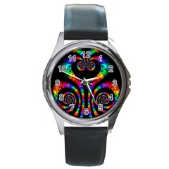 Fractal Drawing Of Phoenix Spirals Round Metal Watch by Simbadda