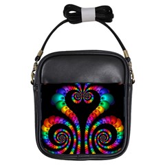 Fractal Drawing Of Phoenix Spirals Girls Sling Bags by Simbadda