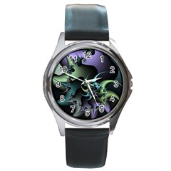 Fractal Image With Sharp Wheels Round Metal Watch by Simbadda