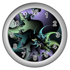 Fractal Image With Sharp Wheels Wall Clocks (silver)  by Simbadda