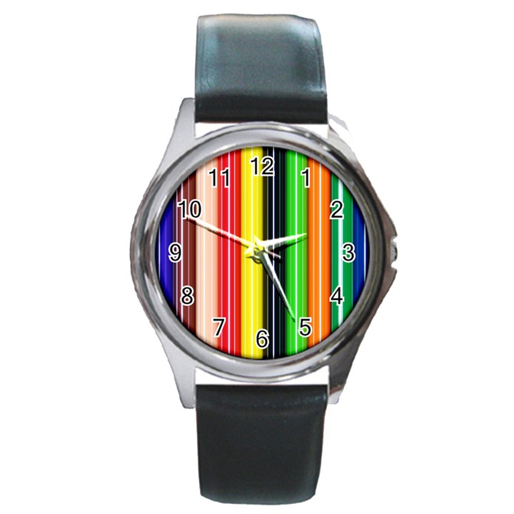 Stripes Colorful Striped Background Wallpaper Pattern Round Metal Watch