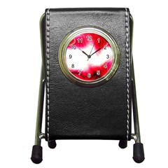 Abstract Pink Page Border Pen Holder Desk Clocks by Simbadda