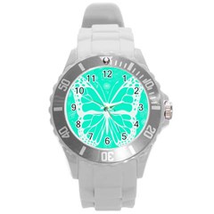 Butterfly Cut Out Flowers Round Plastic Sport Watch (l) by Simbadda