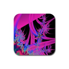 Fractal In Bright Pink And Blue Rubber Square Coaster (4 Pack)  by Simbadda