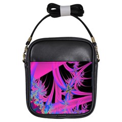 Fractal In Bright Pink And Blue Girls Sling Bags by Simbadda