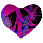 Fractal In Bright Pink And Blue Large 19  Premium Heart Shape Cushions Back