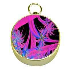 Fractal In Bright Pink And Blue Gold Compasses by Simbadda