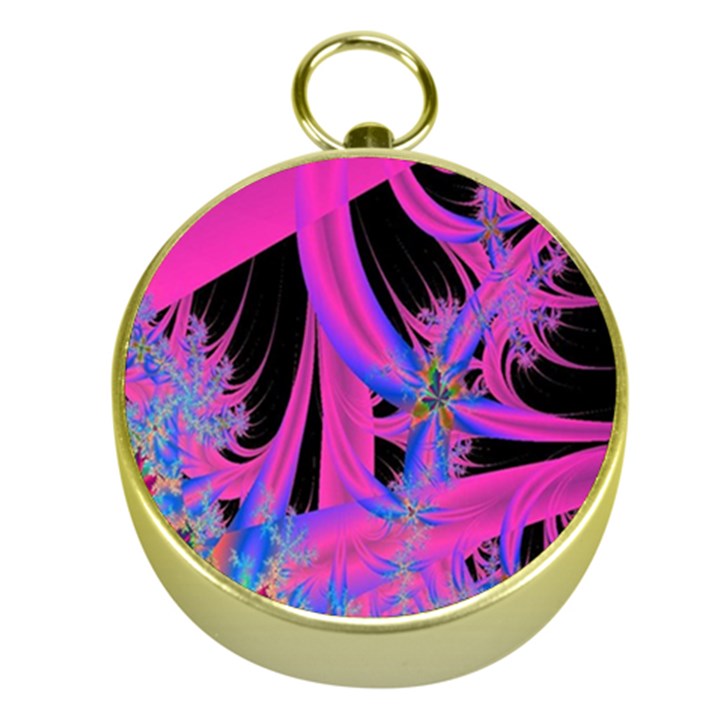 Fractal In Bright Pink And Blue Gold Compasses