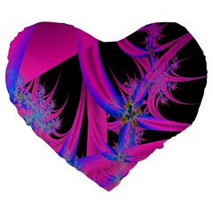 Fractal In Bright Pink And Blue Large 19  Premium Flano Heart Shape Cushions by Simbadda