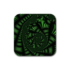 Fractal Drawing Green Spirals Rubber Square Coaster (4 Pack)  by Simbadda