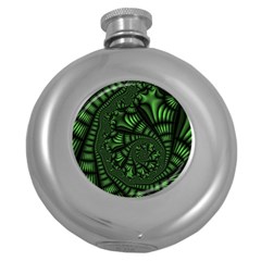 Fractal Drawing Green Spirals Round Hip Flask (5 Oz) by Simbadda