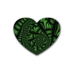 Fractal Drawing Green Spirals Rubber Coaster (heart)  by Simbadda