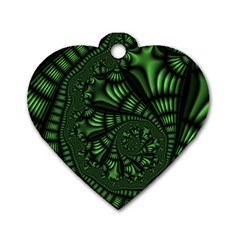 Fractal Drawing Green Spirals Dog Tag Heart (one Side) by Simbadda