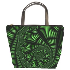 Fractal Drawing Green Spirals Bucket Bags by Simbadda