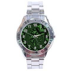 Fractal Drawing Green Spirals Stainless Steel Analogue Watch by Simbadda