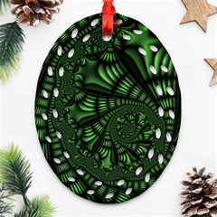 Fractal Drawing Green Spirals Oval Filigree Ornament (two Sides) by Simbadda