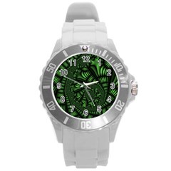 Fractal Drawing Green Spirals Round Plastic Sport Watch (l) by Simbadda