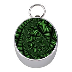 Fractal Drawing Green Spirals Mini Silver Compasses by Simbadda