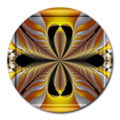 Fractal Yellow Butterfly In 3d Glass Frame Round Mousepads by Simbadda