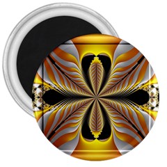 Fractal Yellow Butterfly In 3d Glass Frame 3  Magnets by Simbadda