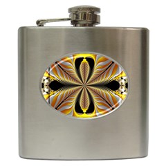 Fractal Yellow Butterfly In 3d Glass Frame Hip Flask (6 Oz) by Simbadda