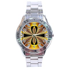 Fractal Yellow Butterfly In 3d Glass Frame Stainless Steel Analogue Watch by Simbadda