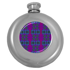 Purple Seamless Pattern Digital Computer Graphic Fractal Wallpaper Round Hip Flask (5 Oz) by Simbadda