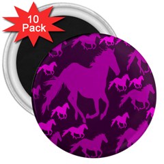 Pink Horses Horse Animals Pattern Colorful Colors 3  Magnets (10 Pack)  by Simbadda