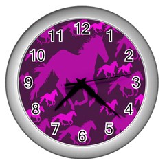 Pink Horses Horse Animals Pattern Colorful Colors Wall Clocks (silver)  by Simbadda