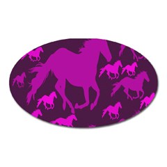 Pink Horses Horse Animals Pattern Colorful Colors Oval Magnet by Simbadda