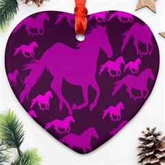 Pink Horses Horse Animals Pattern Colorful Colors Heart Ornament (two Sides) by Simbadda