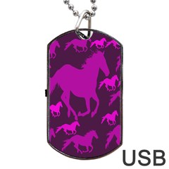 Pink Horses Horse Animals Pattern Colorful Colors Dog Tag Usb Flash (one Side) by Simbadda