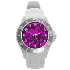 Pink Horses Horse Animals Pattern Colorful Colors Round Plastic Sport Watch (l) by Simbadda