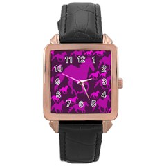 Pink Horses Horse Animals Pattern Colorful Colors Rose Gold Leather Watch  by Simbadda